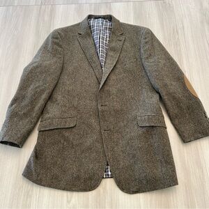 Jos A Bank 1905 Sport Coat 43L Tailored Fit Brown Wool Tweed Elbow Patch Blazer